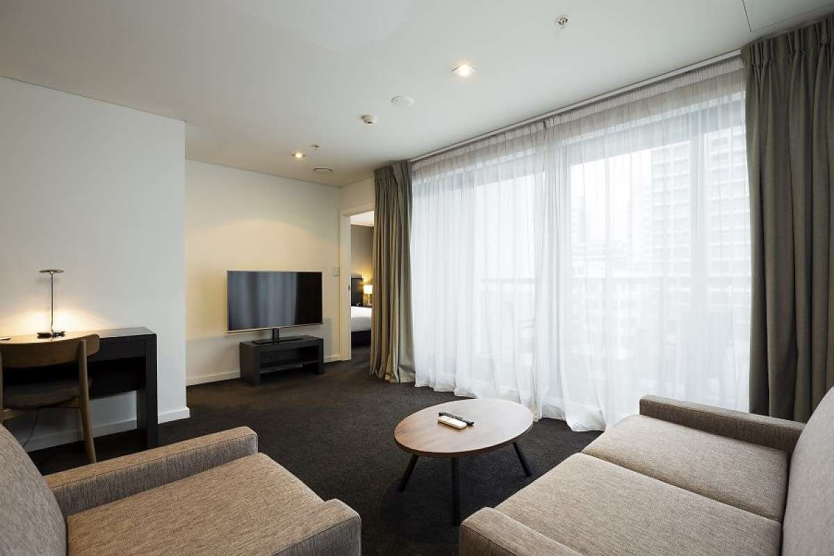 Actual Photos of a 1 Bedroom Apartment | Balcony Nesuto Stadium Hotel and Apartments 309-Waldorf-Stadium-Apartment-Hotel-accomodation-Auckland-CBD