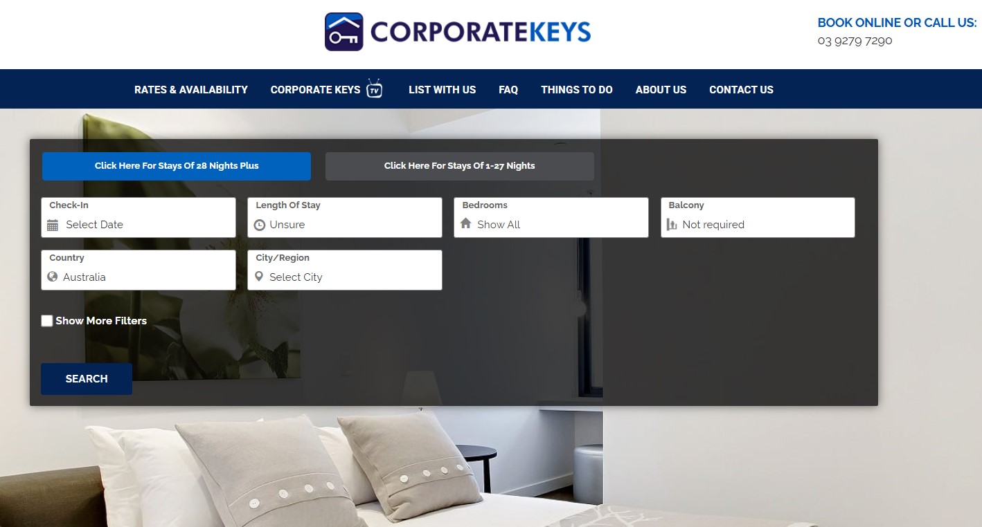 corporate keys booking site