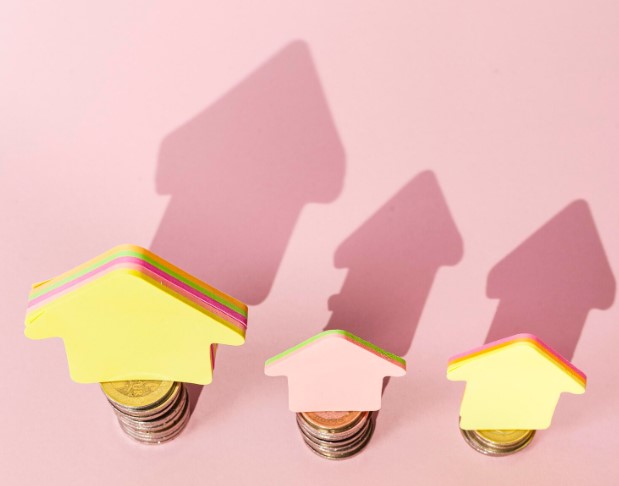 High view arrow standing on coins