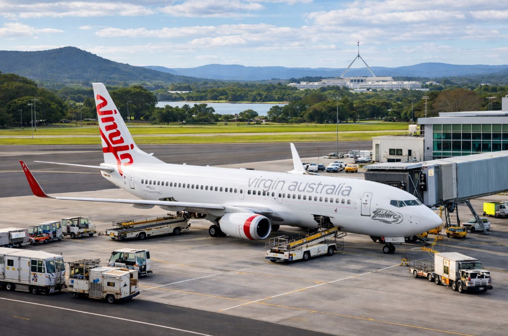 Virgin Australia airplane at Canberra Airport