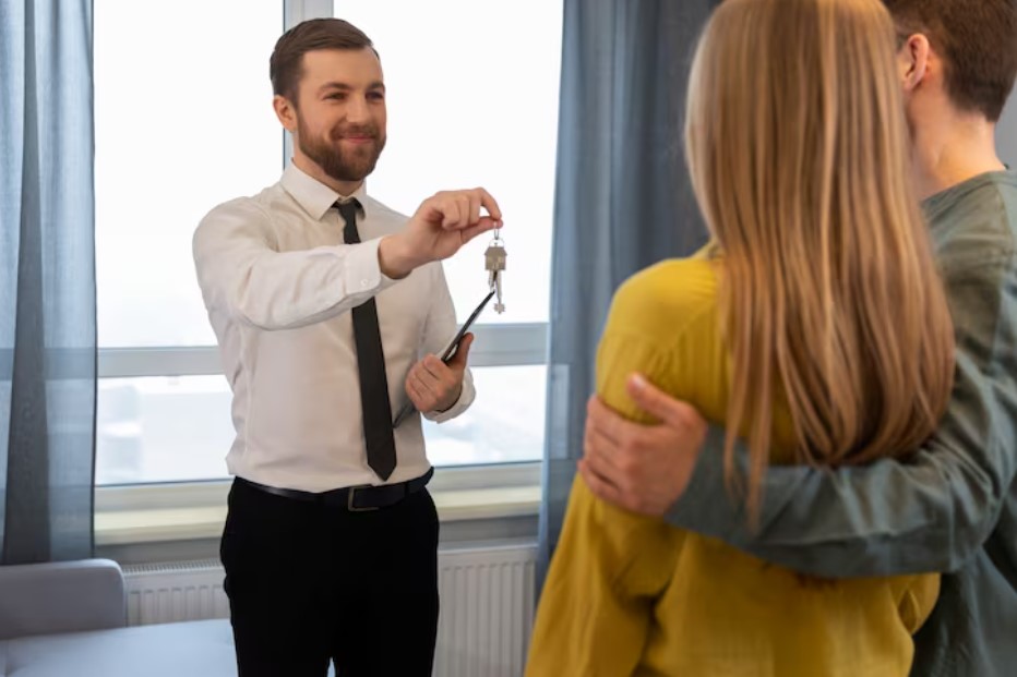  Male real estate agent doing business
