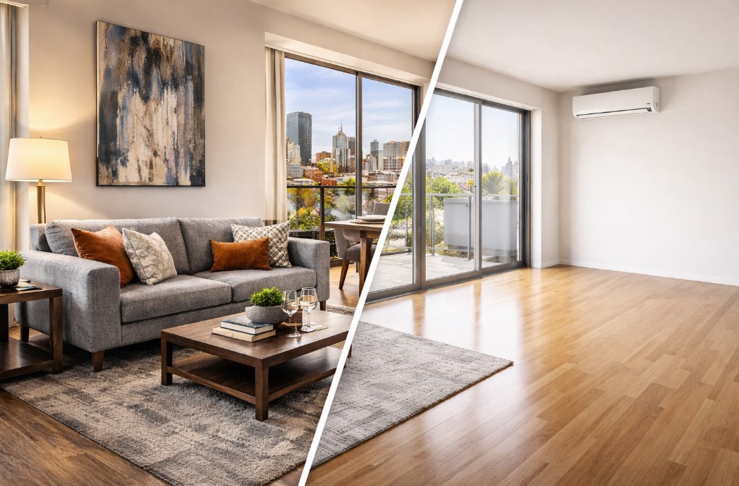 furnished and unfurnished apartment