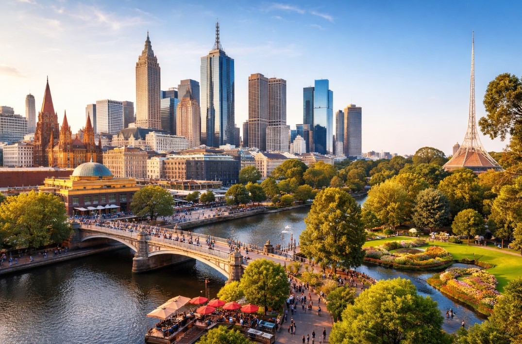 Melbourne cityscape at golden hour