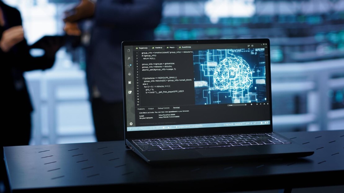 Close up shot of notebook displaying ai machine learning algorithms