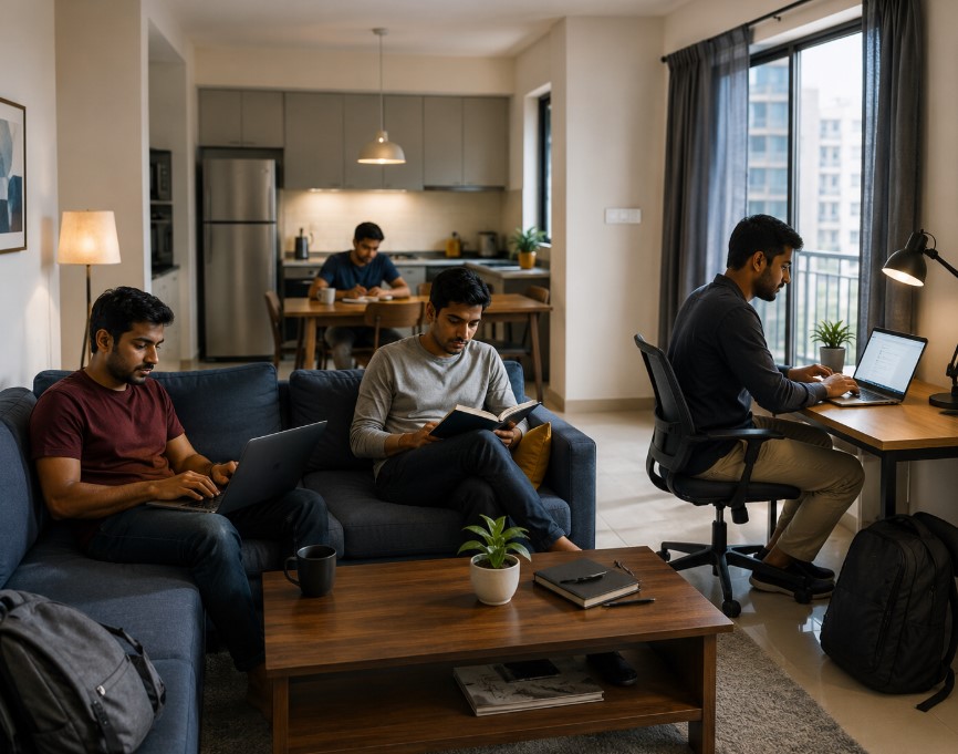 Shared apartment workspace and relaxation zone