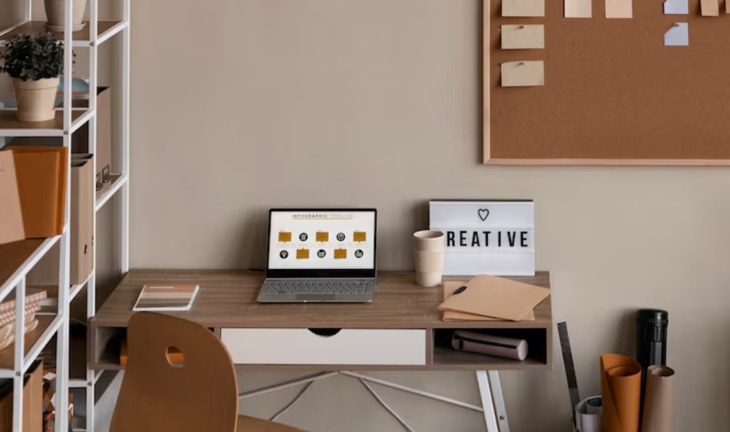 Elegant and cozy office with laptop