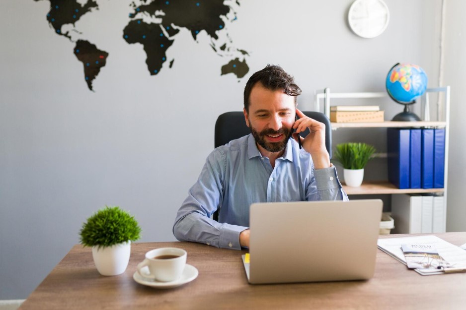 man working from home