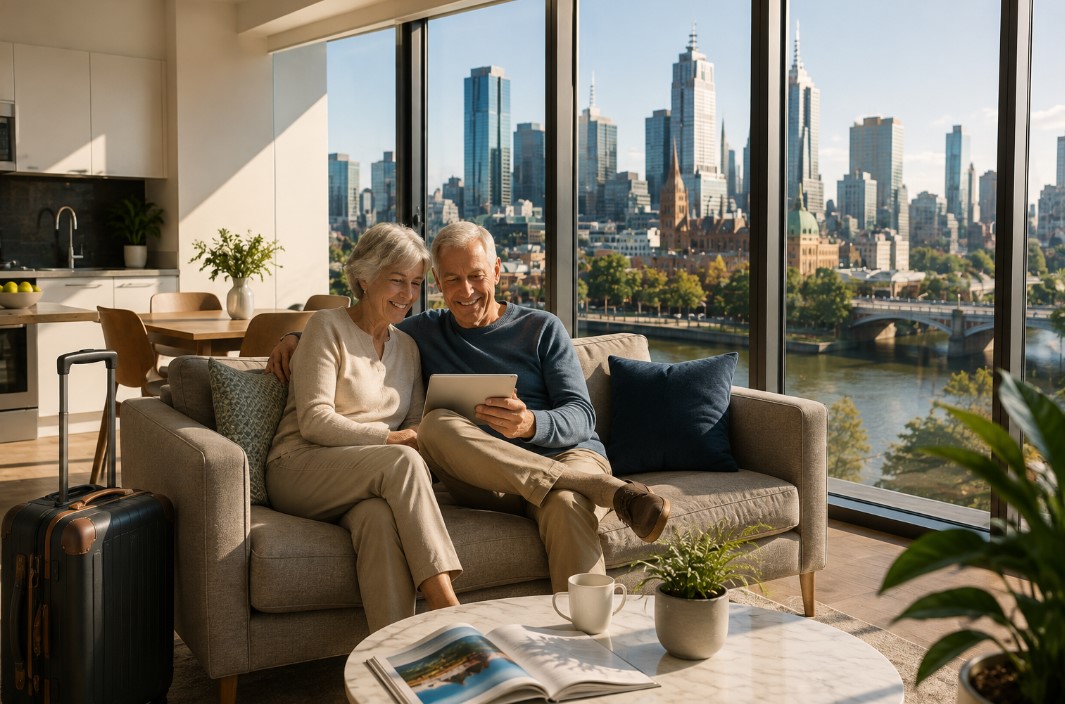 seniors sitting comfortably in apartment