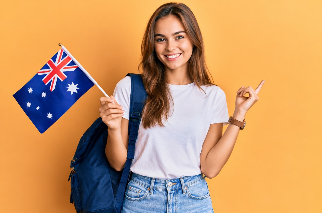 student girl holding Australian flag