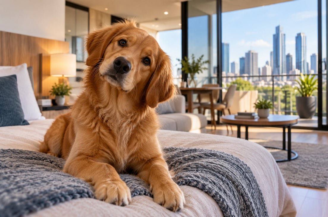 dog in the aparment head tilt