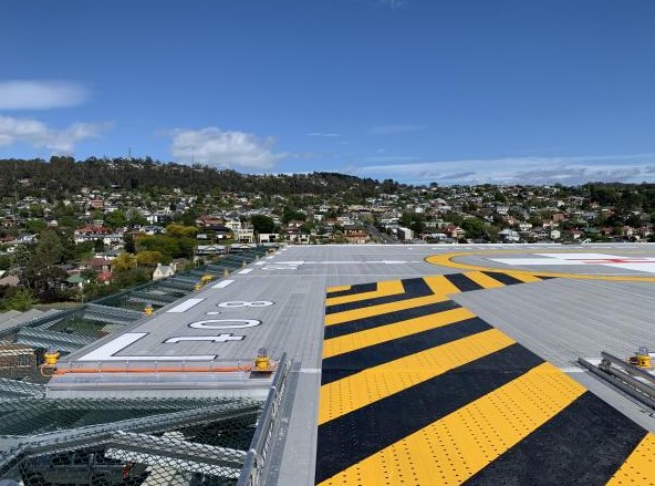 water and light display in helipad